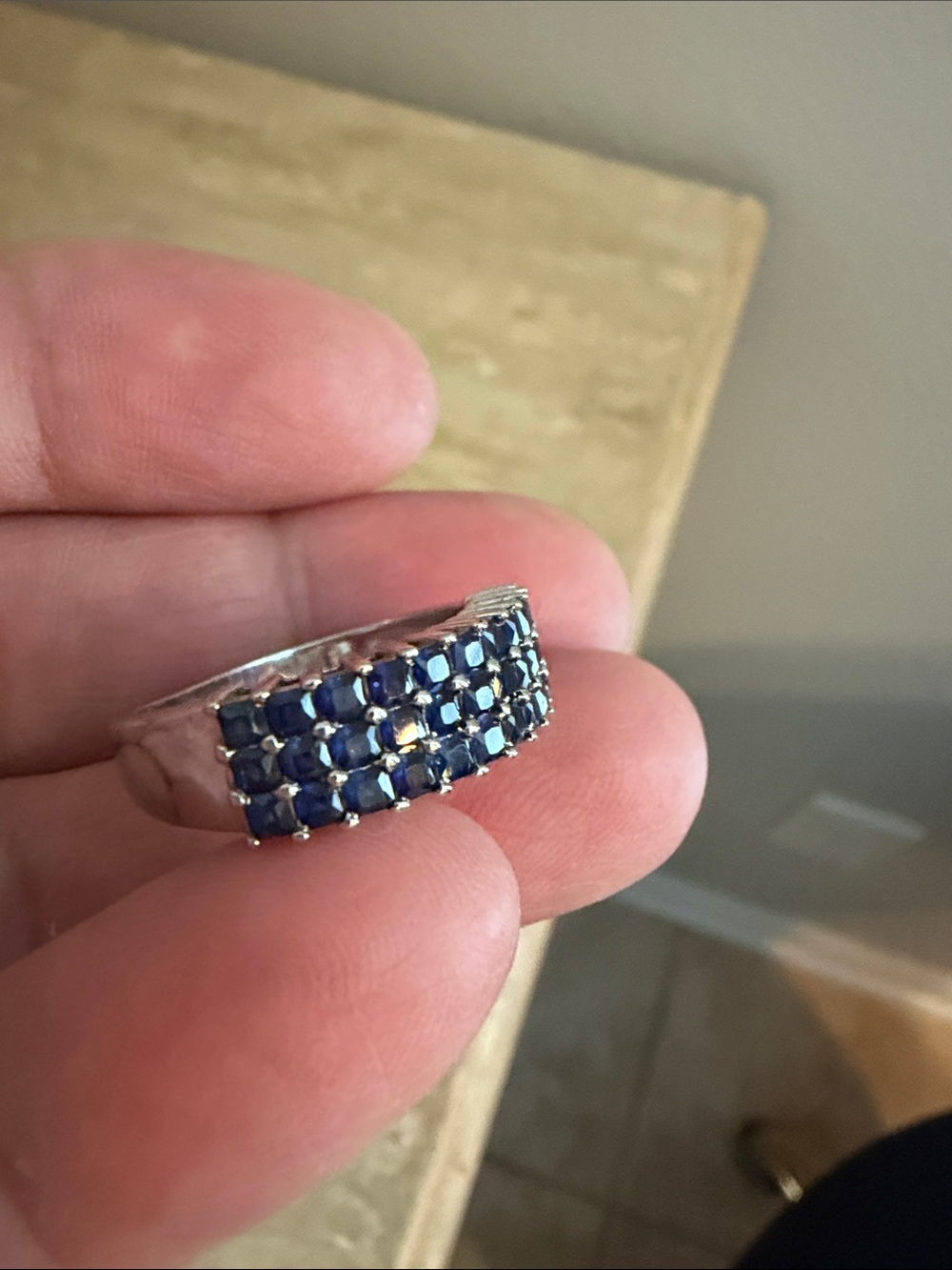 Sterling Silver Blue Sapphire-Style Row Ring